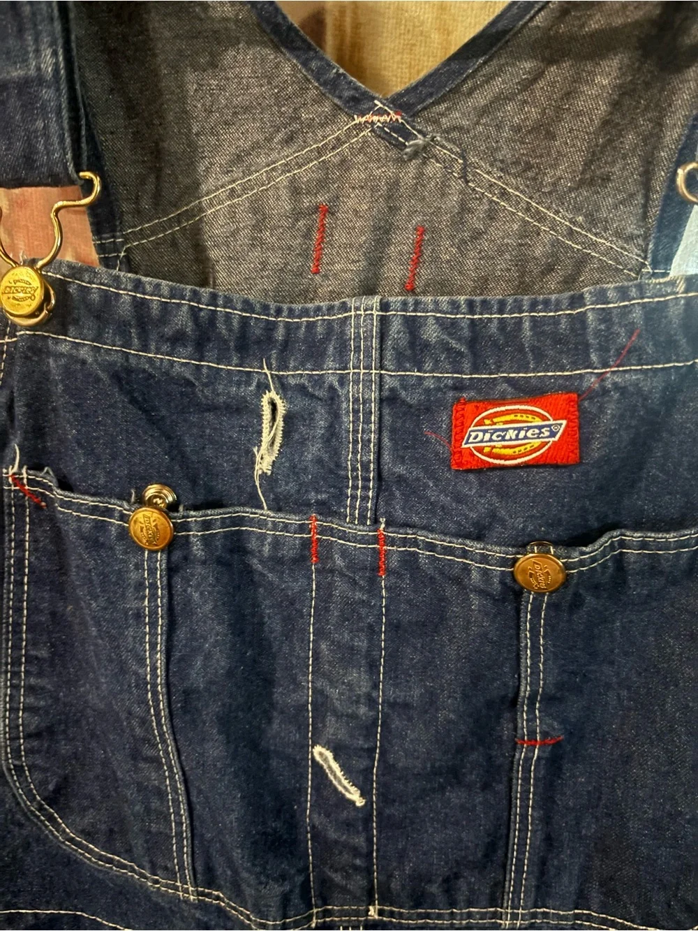Dickies Men's Navy Blue Relaxed Denim Overalls